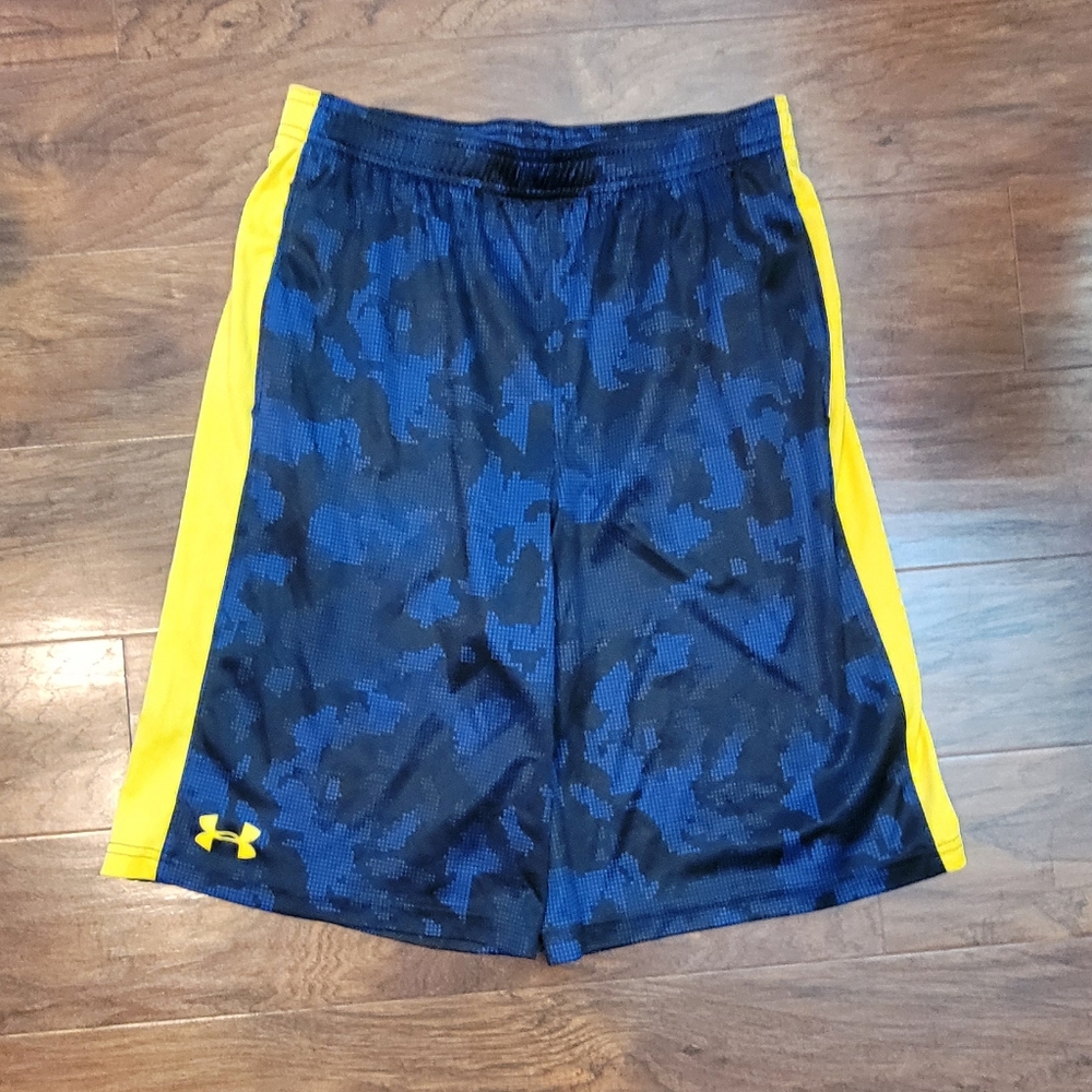 Under Armour Boys Basketball Blue and Yellow Shorts Size Large